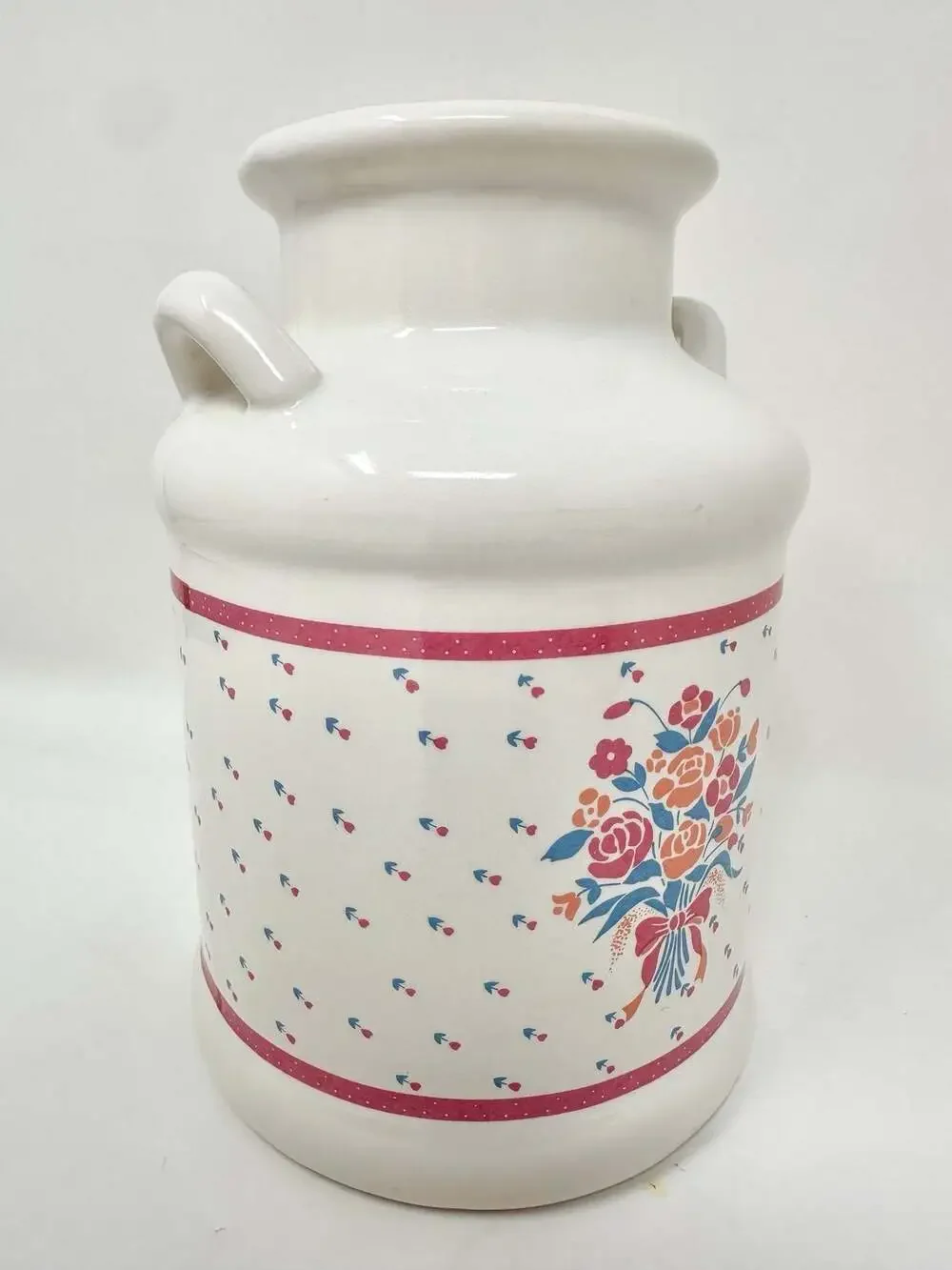 White Ceramic Vintage Milk Jug with Hand Painted Floral Cottagecore Design